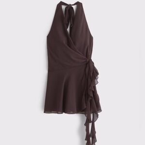 NWT Abercrombie & Fitch Draped Halter Mini Dress Brown
